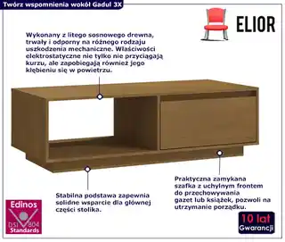 Elior Nowoczesny stolik kawowy z uchylną szafką miodowy dąb - Kokarex 3X