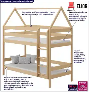 Elior Piętrowe łóżko domek dla 2 dzieci, sosna - Delisa 3X 160x80 cm