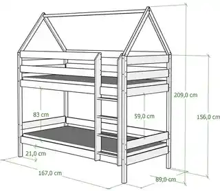 Elior Piętrowe łóżko domek dla 2 dzieci, sosna - Delisa 3X 160x80 cm