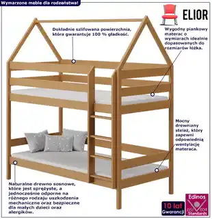 Elior Piętrowe łóżko dziecięce domek plus materace, olcha - Delisa 3X 200x90 cm