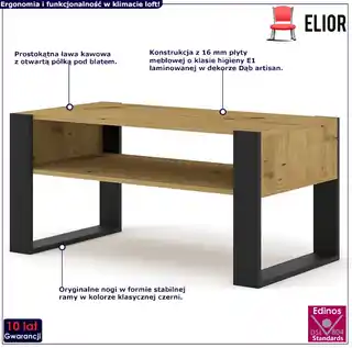 Elior Prostokątna ława dąb artisan - Lyra 10X