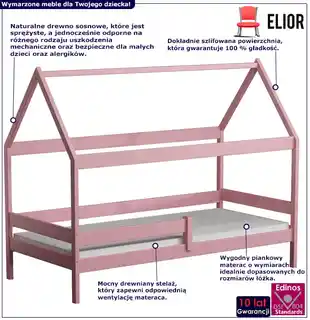 Elior Różowe dziecięce łóżko ze stelażem i materacem - Cubis 3X 200x90 cm