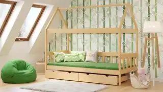 Elior Skandynawskie łóżko domek z materacem i stelażem, sosna - Laros 3X 200x90 cm