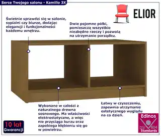 Elior Stolik kawowy z półkami miodowy brąz - Lacar 3X
