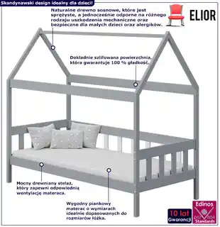Elior Szare łóżko domek dla dziecka plus materac - Laros 3X 190x90 cm