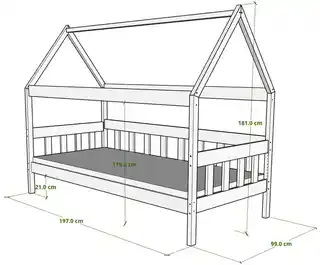 Elior Szare łóżko domek dla dziecka plus materac - Laros 3X 190x90 cm