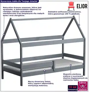 Elior Szare łóżko dziecięce z barierką - Cubis 3X 200x90 cm