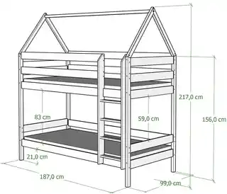 Elior Szare łóżko piętrowe domek 2-osobowe z materacami - Delisa 3X 180x90 cm