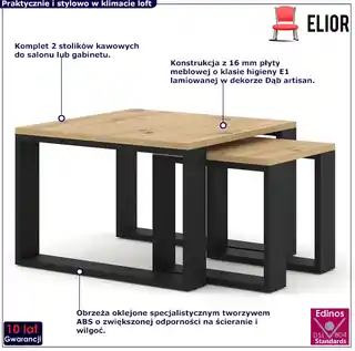 Elior Zestaw stolików kawowych dąb artisan - Everol 14X