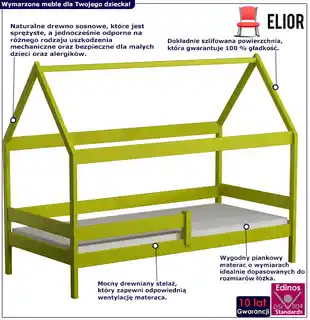Elior Zielone łóżko domek z drewna z materacem - Cubis 3X 200x90 cm