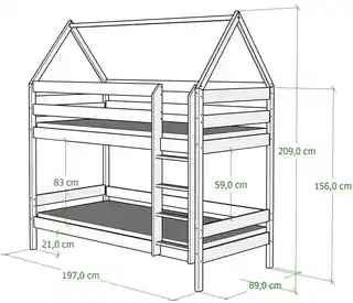 Elior Zielone łóżko piętrowe domek dla 2 dzieci z materacami - Delisa 3X 190x80 cm