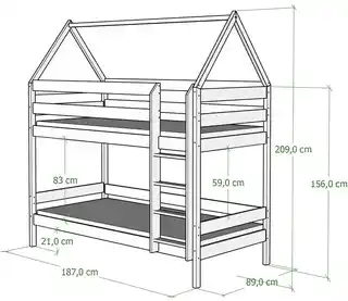 Elior Zielone skandynawskie piętrowe łóżko dla dzieci typu domek - Delisa 3X 180x80 cm