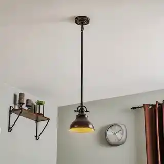 Elstead Lampa wisząca Emery QZ, industrialna, brązowa, Ø 20,3 cm