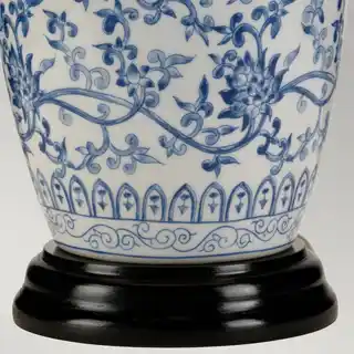 Elstead Lighting lampa stołowa Blue Ginger Jar niebiesko-biały, abażur biały, model Blue G JAR TŁ