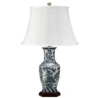 Elstead Lighting lampa stołowa Blue Hex, biało-niebieski klosz, biały abażur, kolekcja Blue Hex