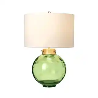 Elstead Lampa stołowa Kara, ciemnozielony kolor, szkło, postarzałe mosiądz, biały abażur