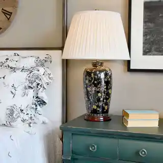 Elstead lampa stolowa Luis Collection Blackbirds, czarna, nowoczesny design, ceramiczna podstawa, 40 cm wysokości