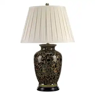 Elstead Lampa stołowa Morris, czarny złoty kremowy abażur, kolekcja Morris TL Large