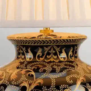 Elstead Lampa stołowa Morris, czarny złoty kremowy abażur, kolekcja Morris TL Large
