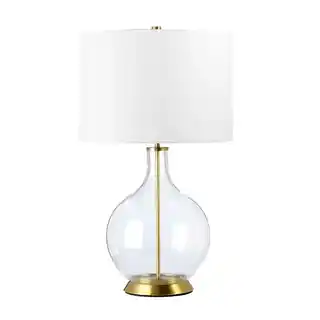 Elstead Lighting lampa stołowa Orb szkło przejrzyste, postarzały mosiądz, biały abażur