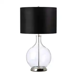 Elstead Lighting lampa stołowa Orb, szkło przejrzyste, polerowany nikiel, czarny abażur