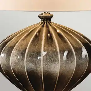 Elstead Lampa stolowa Pumpkin Rib, szkło mleczne, chromowana podstawa, kolekcja Pumpkin, model TL
