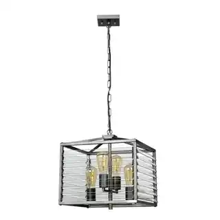 Elstead Lighting Lampa wisząca Louvre 4-płomienna szary chrom metal tekstylia nowoczesna