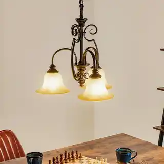 Elstead Żyrandol Cello HK/CELLO3, stylowy, trzypunkty, klosze szklane, mosiężna oprawa
