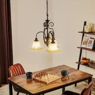 Elstead Żyrandol Cello HK/CELLO3, stylowy, trzypunkty, klosze szklane, mosiężna oprawa