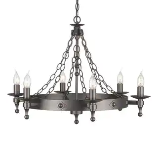 Elstead Lighting Żyrandol Warwick WR6 grafit, klasyczna oprawa, metalowa konstrukcja, styl średniowieczny, mocowanie sufitowe