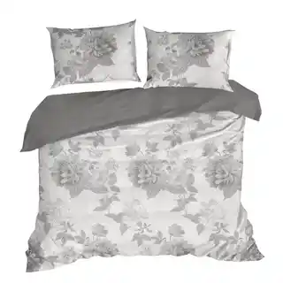 EUROFIRANY CLASSIC RENFORCE DELUXE Komplet pościeli SARA z wysokogatunkowej bawełny z nadrukiem dużych kwiatów 140x200cm biały, szary