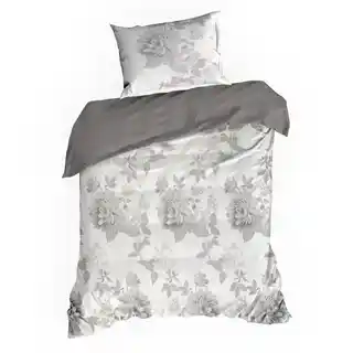 EUROFIRANY CLASSIC RENFORCE DELUXE Komplet pościeli SARA z wysokogatunkowej bawełny z nadrukiem dużych kwiatów 140x200cm biały, szary