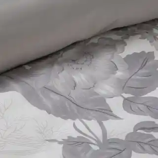 EUROFIRANY CLASSIC RENFORCE DELUXE Komplet pościeli SARA z wysokogatunkowej bawełny z nadrukiem dużych kwiatów 140x200cm biały, szary
