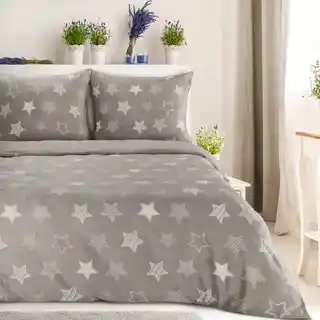 Eurofirany Pościel flanelowa 160x200 cm beżowa z nadrukiem gwiazdek polar, miękki polar, bezowy