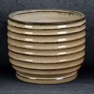 Eurofirany Osłonka ceramiczna BENA, poziome prążki, 19x15 cm, jasnobrazowa