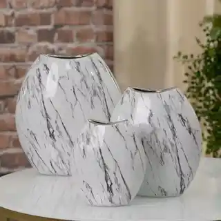 Eurofirany Patera ceramiczna Sana łódka marmurkowy wzór 31x17x5 cm biały srebrny