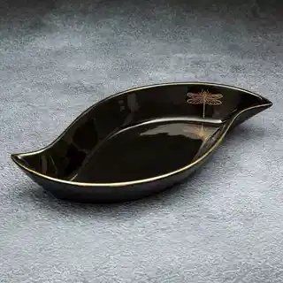 Eurofirany patera ceramiczna z nadrukiem złotej ważki 36 cm, 18 cm, 5 cm czarna złota