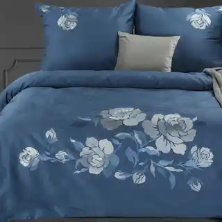 Eurofirany Pościel satynowa 160x200 Haft 3 granatowa srebrna haftowana kwiaty