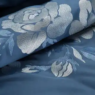 Eurofirany Pościel satynowa 160x200 Haft 3 granatowa srebrna haftowana kwiaty