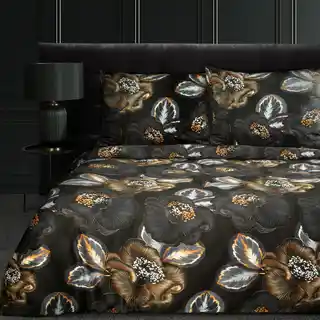 Eurofirany Pościel satynowa 160x200 Peonia 2 czarna ruda kwiaty peonie Limited Collection