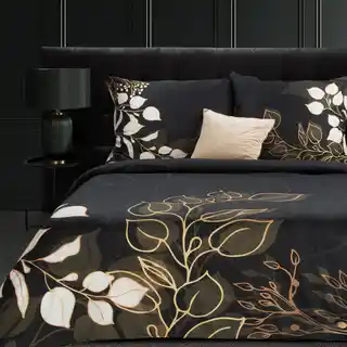 Eurofirany Pościel satynowa 160x200 Victoria 7 czarna złota liście Limited Collection