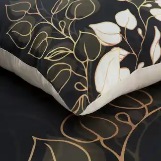 Eurofirany Pościel satynowa 160x200 Victoria 7 czarna złota liście Limited Collection
