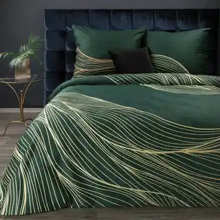 Eurofirany Pościel satynowa 220x200 Premium 3 zielona złota liście