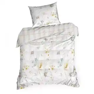 Eurofirany Pościel mikrowłókno 220x200 Lea 09 kwiaty liście biała beżowa D91