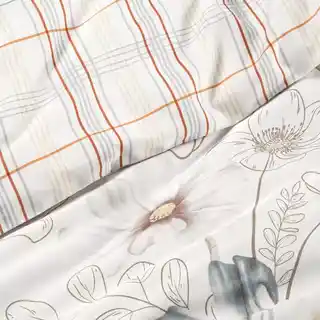 Eurofirany Pościel mikrowłókno 220x200 Lea 09 kwiaty liście biała beżowa D91