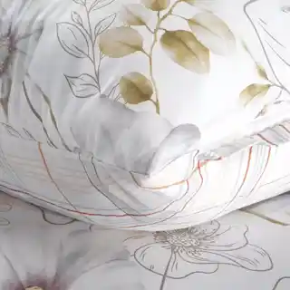 Eurofirany Pościel mikrowłókno 220x200 Lea 09 kwiaty liście biała beżowa D91