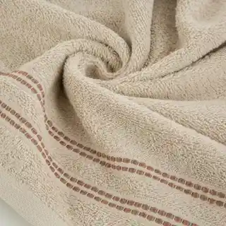 Eurofirany Ręcznik ALLY z bordiurą w pasy przetykany kontrastującą nicią miękki i puszysty, zero twist 50x90cm beżowy