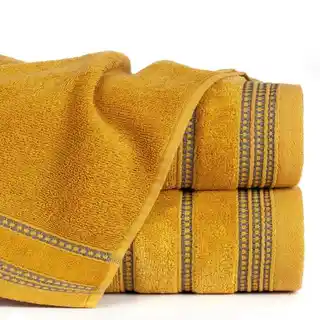 Eurofirany Ręcznik Amanda 50x90 cm musztardowy ozdobna bordiura pasy frotte 500 g/m2