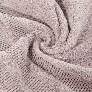 Eurofirany Ręcznik NASTIA z żakardową bordiurą w pasy w stylu eko 70x140cm pudrowy róż