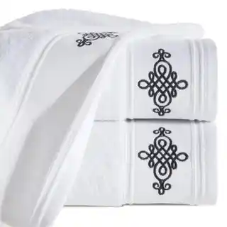 Eurofirany Ręcznik z bordiurą zdobioną ornamentowym haftem 70x140cm biały